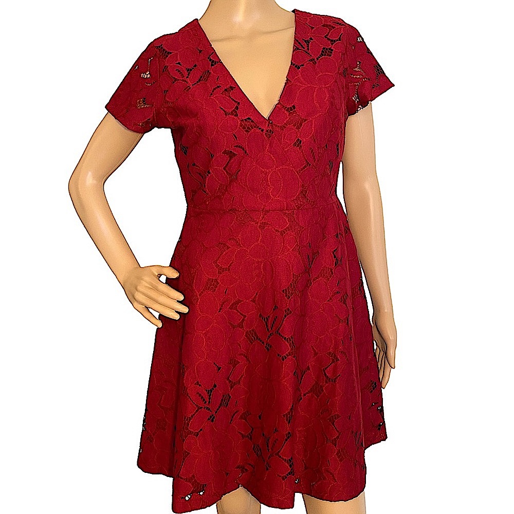 🆕 BLACK SWAN  | RED LACE FLORAL DRESS  SZ M